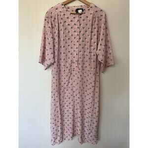 Vintage Alexis Dress Pink Bows Print Cottage Feminine 80s Dots Buttons Modest